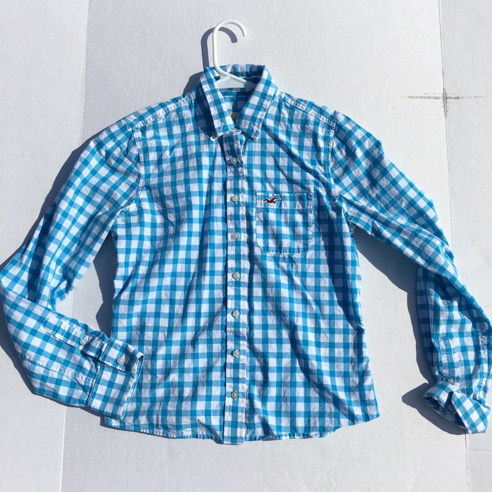 Hollister blue, white plaid button up, HCo. Small - Picture 3 of 8
